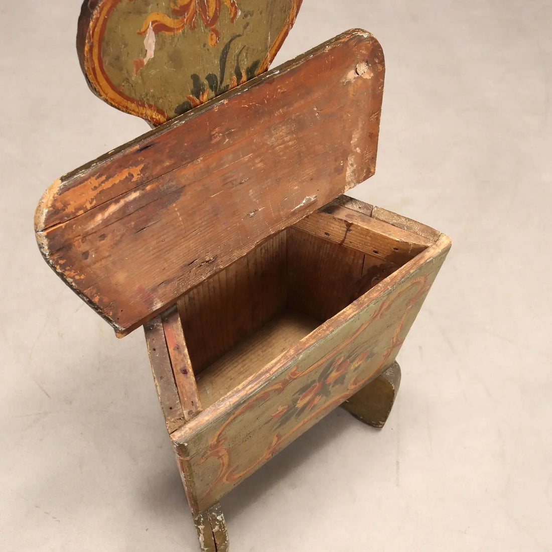 Antique Chair Lacquered Fir Flower Decorations XIX Century