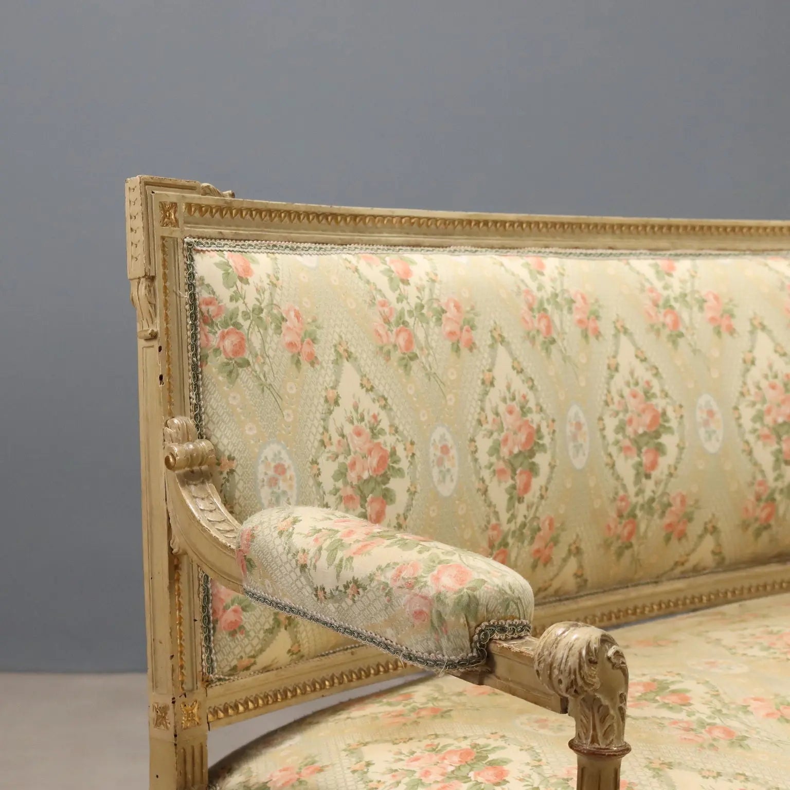 Antique Sofa Neoclassical Style Carved Wood XIX Century