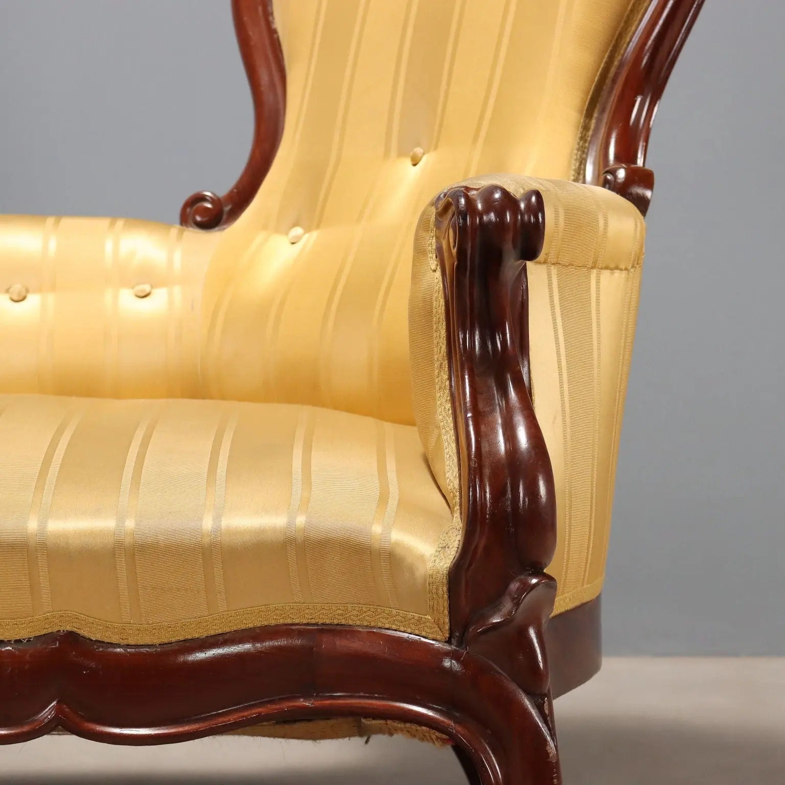 Antique Sofa Mahogany Fabric Italy Mid XIX Century
