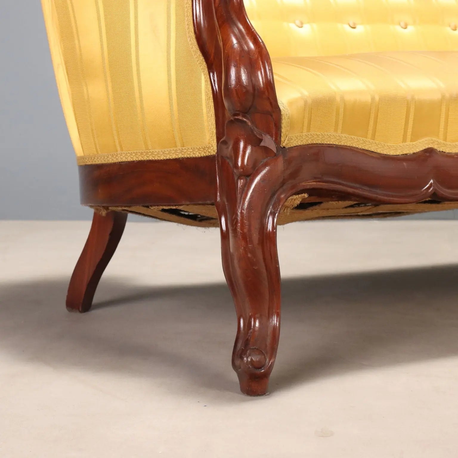 Antique Sofa Mahogany Fabric Italy Mid XIX Century