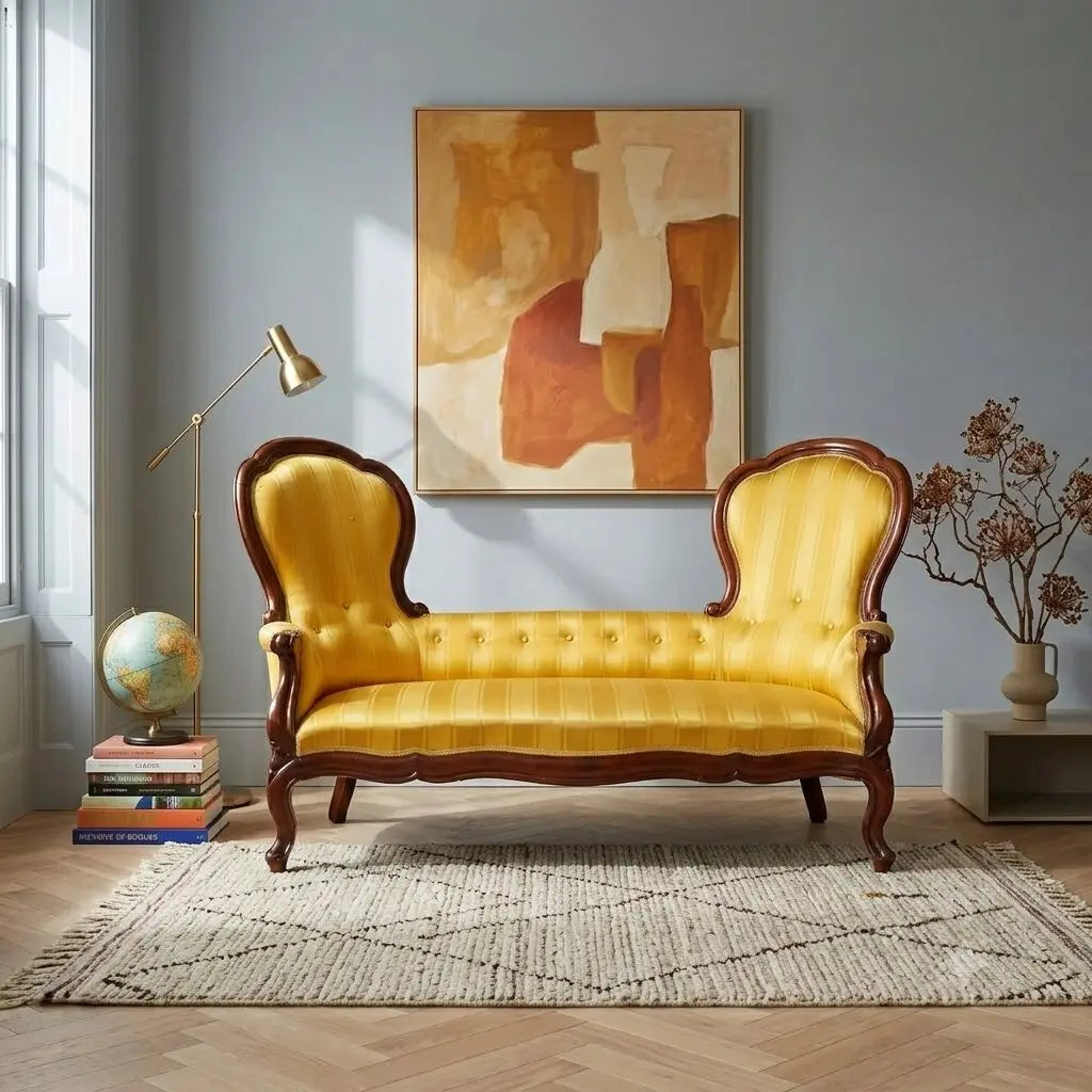 Antique Sofa Mahogany Fabric Italy Mid XIX Century