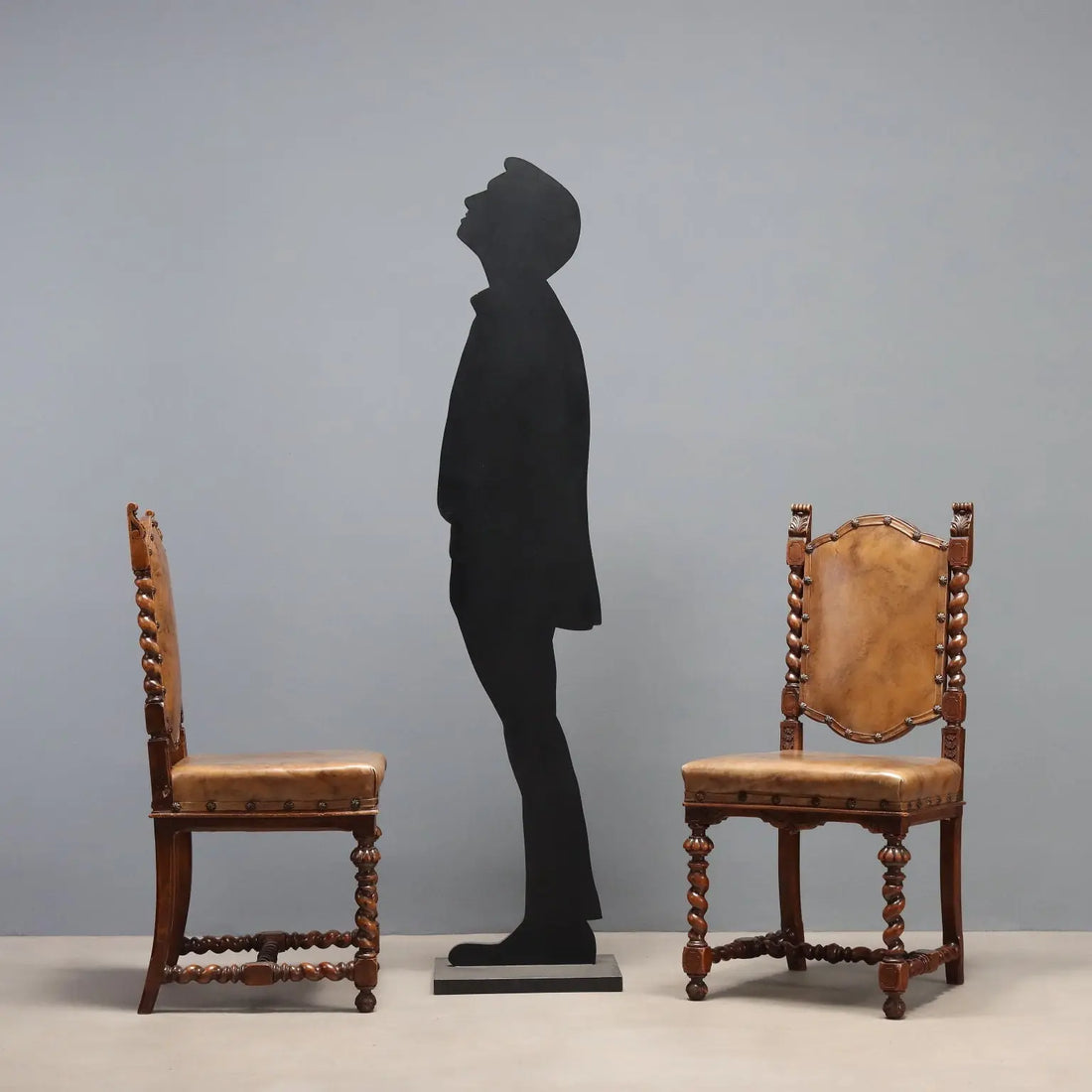 Antique Chairs Walnut Leather with Studs Italy XIX Century