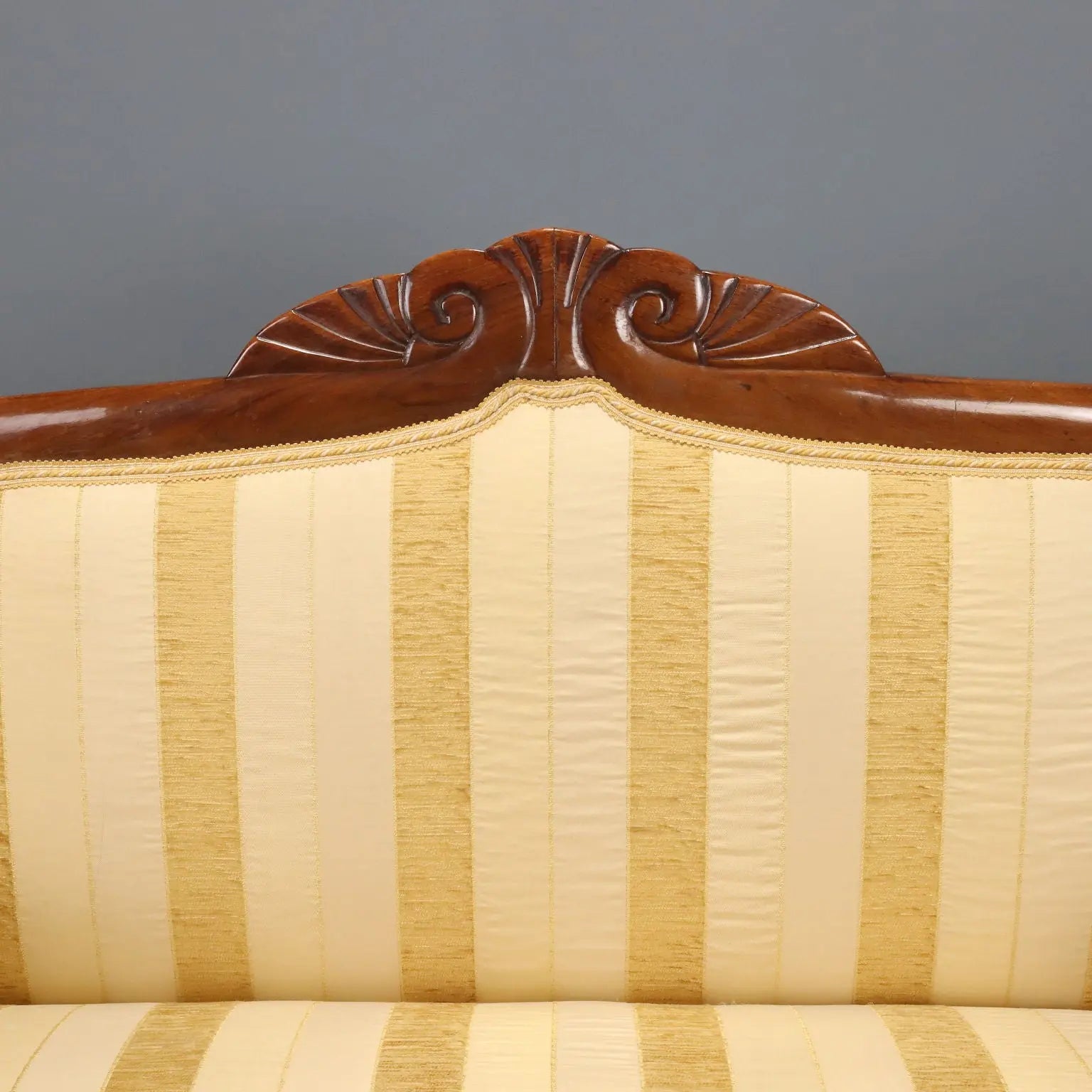 Antique Sofa Walnut Carvings Fabric Italy XIX Century