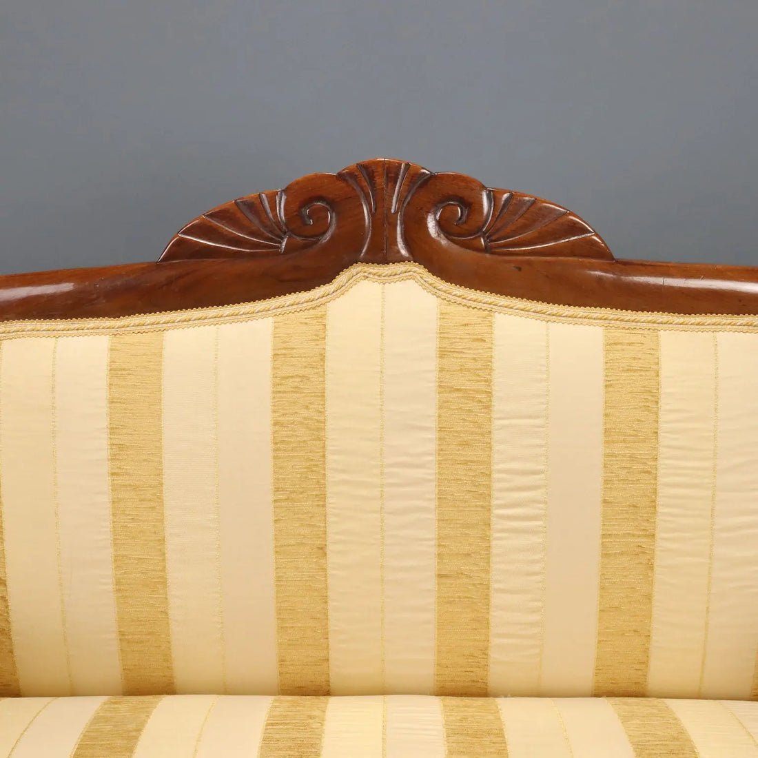 Antique Sofa Walnut Carvings Fabric Italy XIX Century