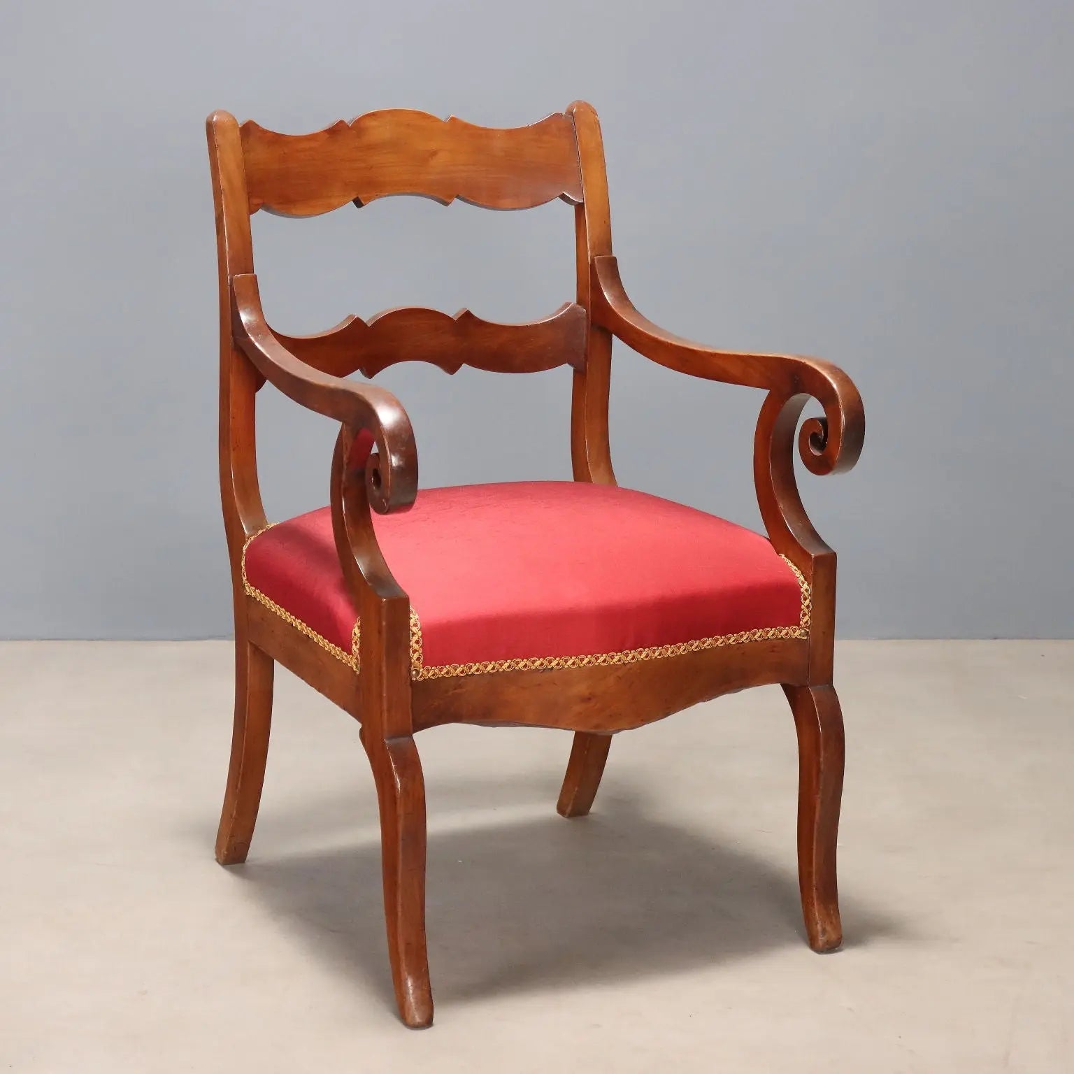 Antique Armchair Restoration Walnut Fabric Italy XIX Century