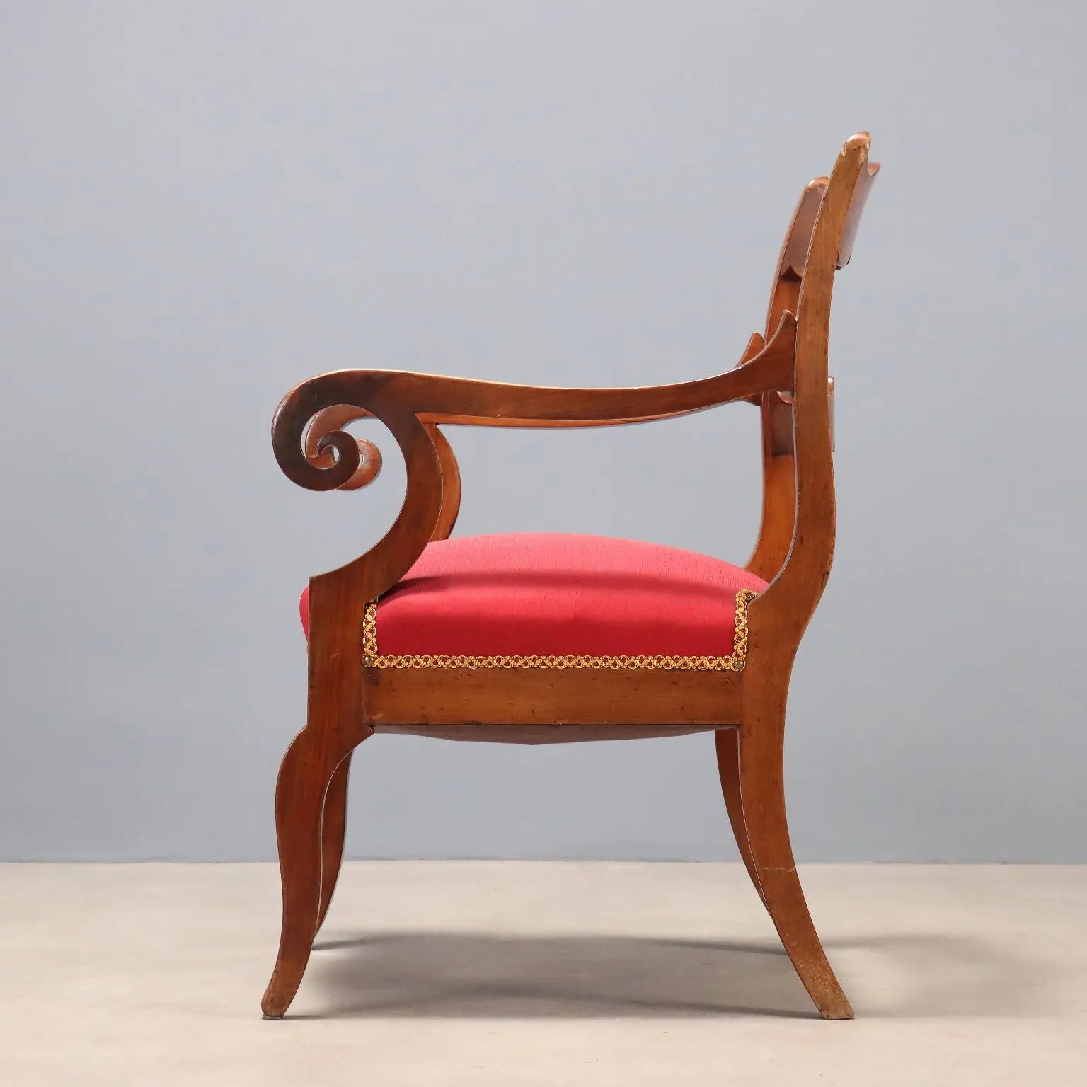 Antique Armchair Restoration Walnut Fabric Italy XIX Century