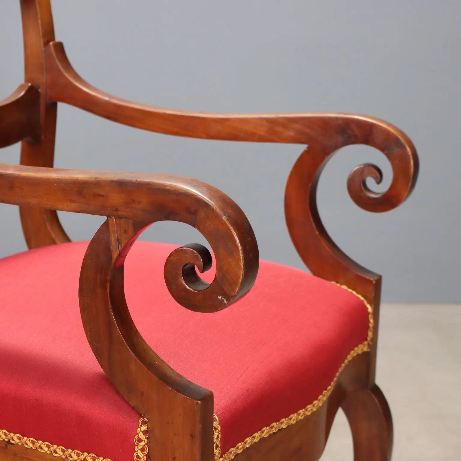 Antique Armchair Restoration Walnut Fabric Italy XIX Century