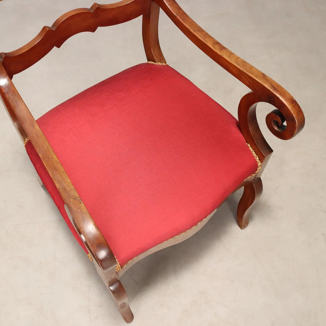 Antique Armchair Restoration Walnut Fabric Italy XIX Century