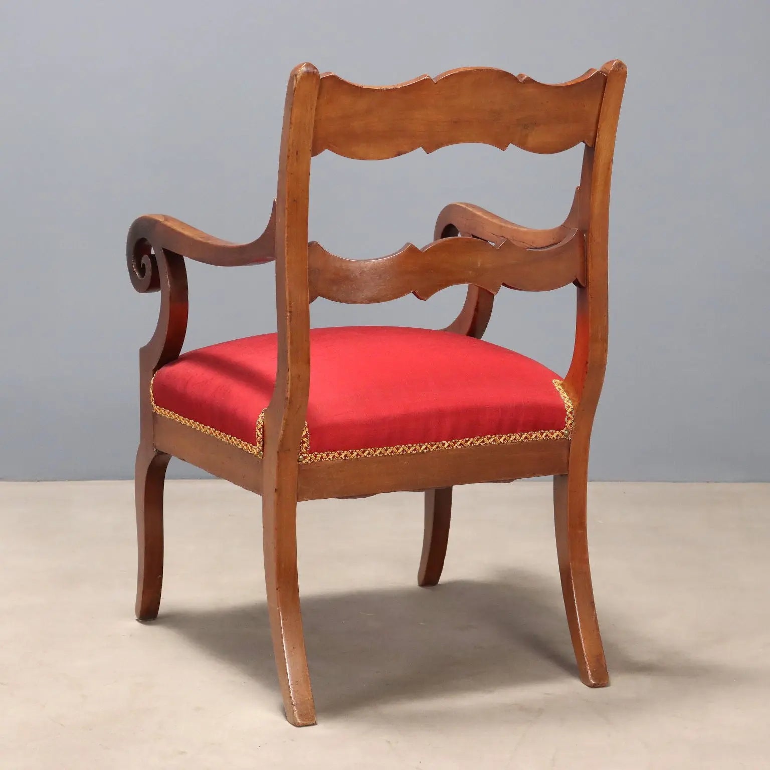 Antique Armchair Restoration Walnut Fabric Italy XIX Century