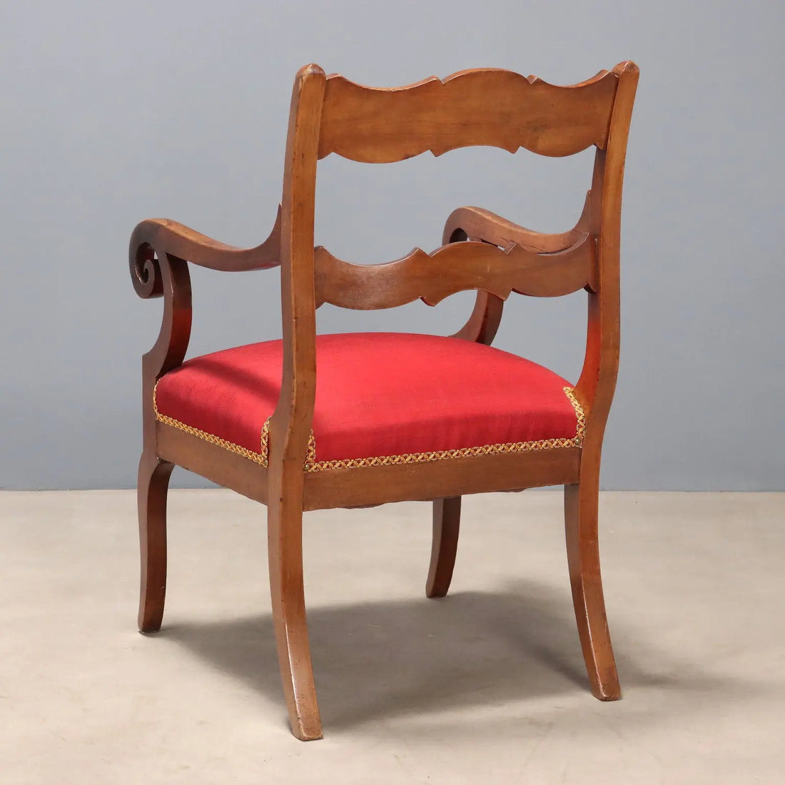 Antique Armchair Restoration Walnut Fabric Italy XIX Century