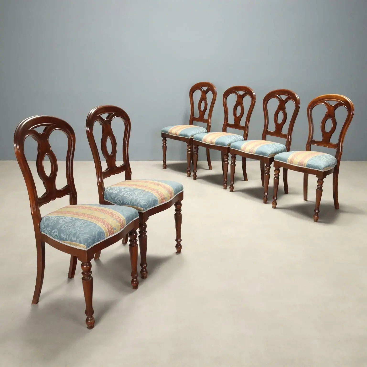 Antique Chairs Walnut Shaped Feet Italy Mid XIX Century