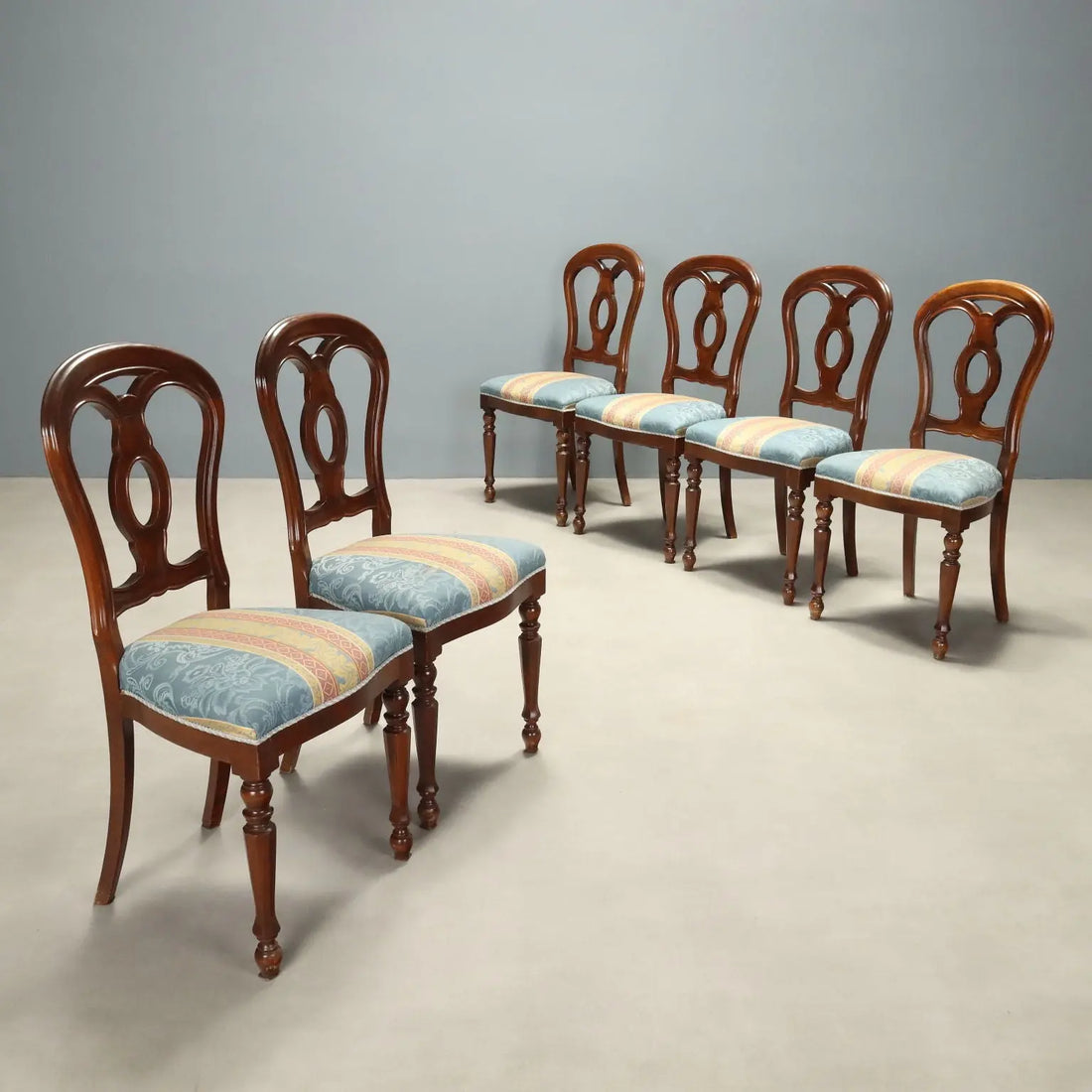 Antique Chairs Walnut Shaped Feet Italy Mid XIX Century