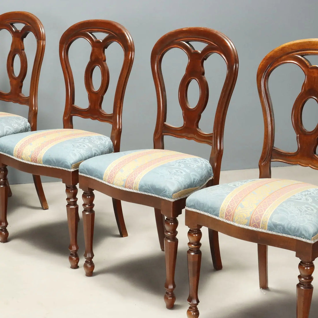 Antique Chairs Walnut Shaped Feet Italy Mid XIX Century