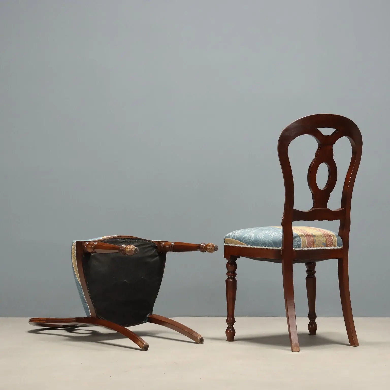 Antique Chairs Walnut Shaped Feet Italy Mid XIX Century