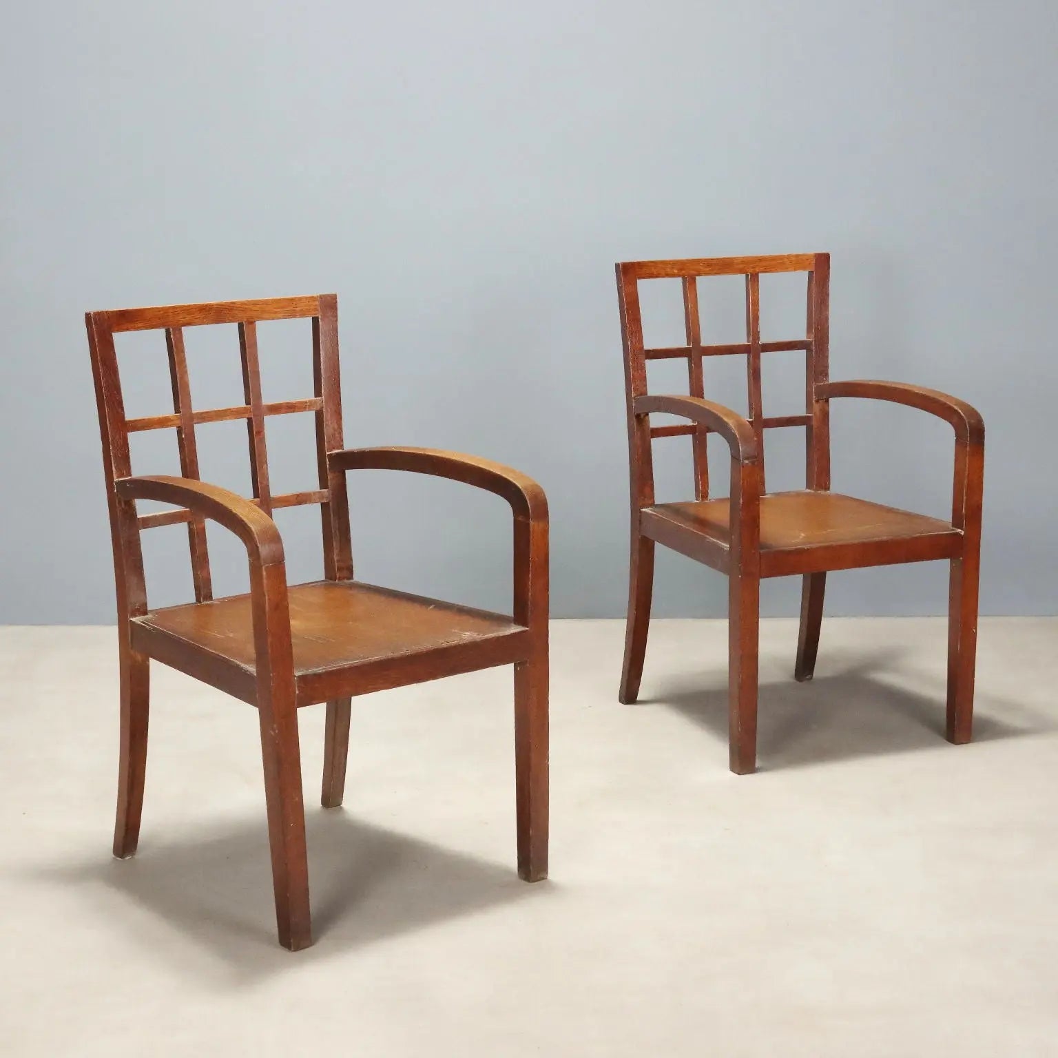 Antique Art Deco Armchairs Oak Italy XX Century