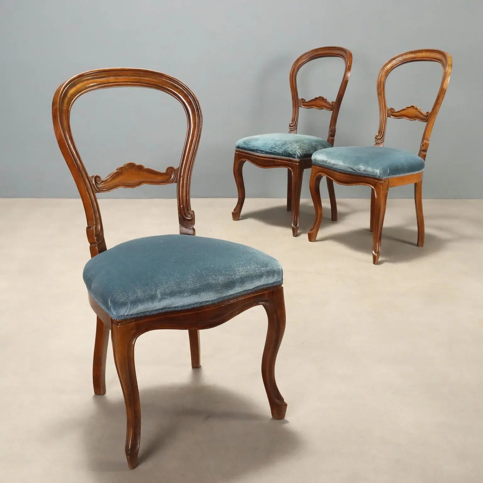 Antique Chairs Louis Philippe Walnut Velvet Italy XIX Century