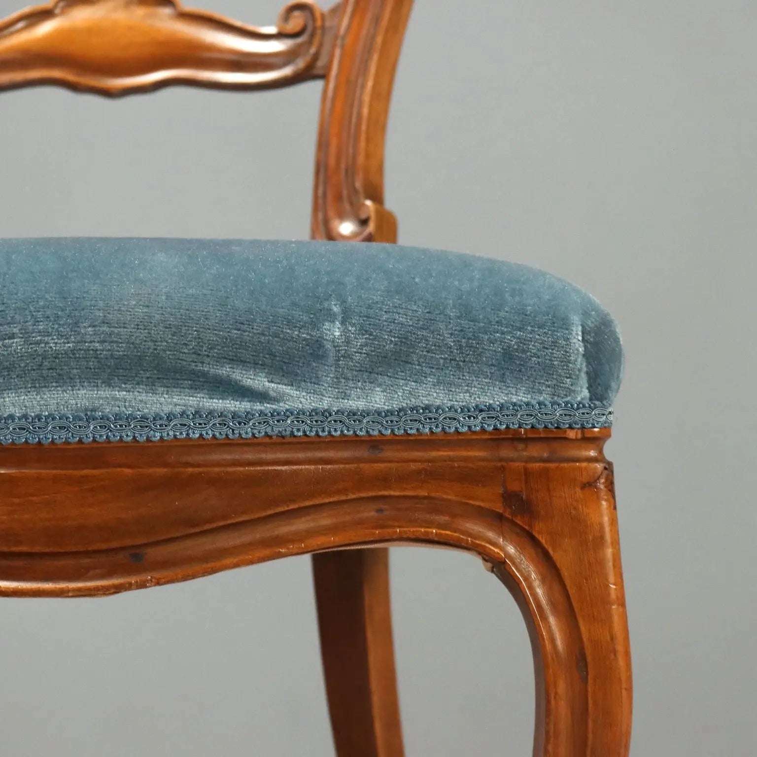 Antique Chairs Louis Philippe Walnut Velvet Italy XIX Century
