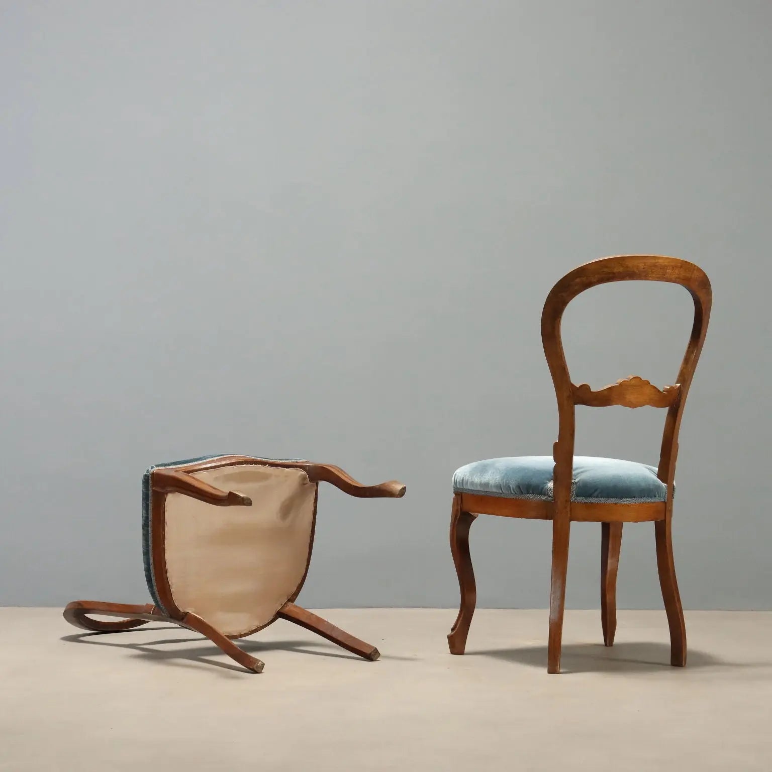 Antique Chairs Louis Philippe Walnut Velvet Italy XIX Century