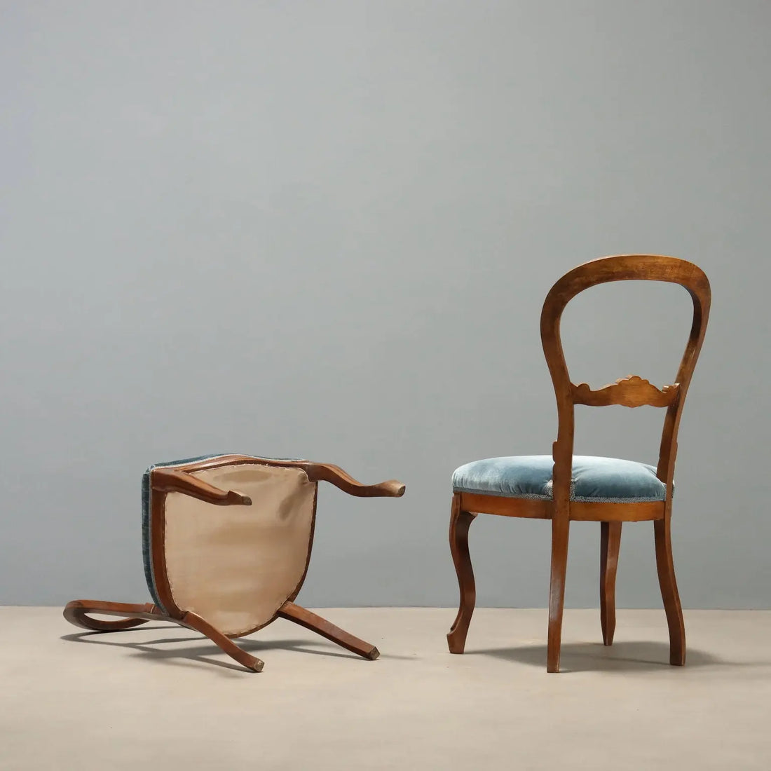 Antique Chairs Louis Philippe Walnut Velvet Italy XIX Century