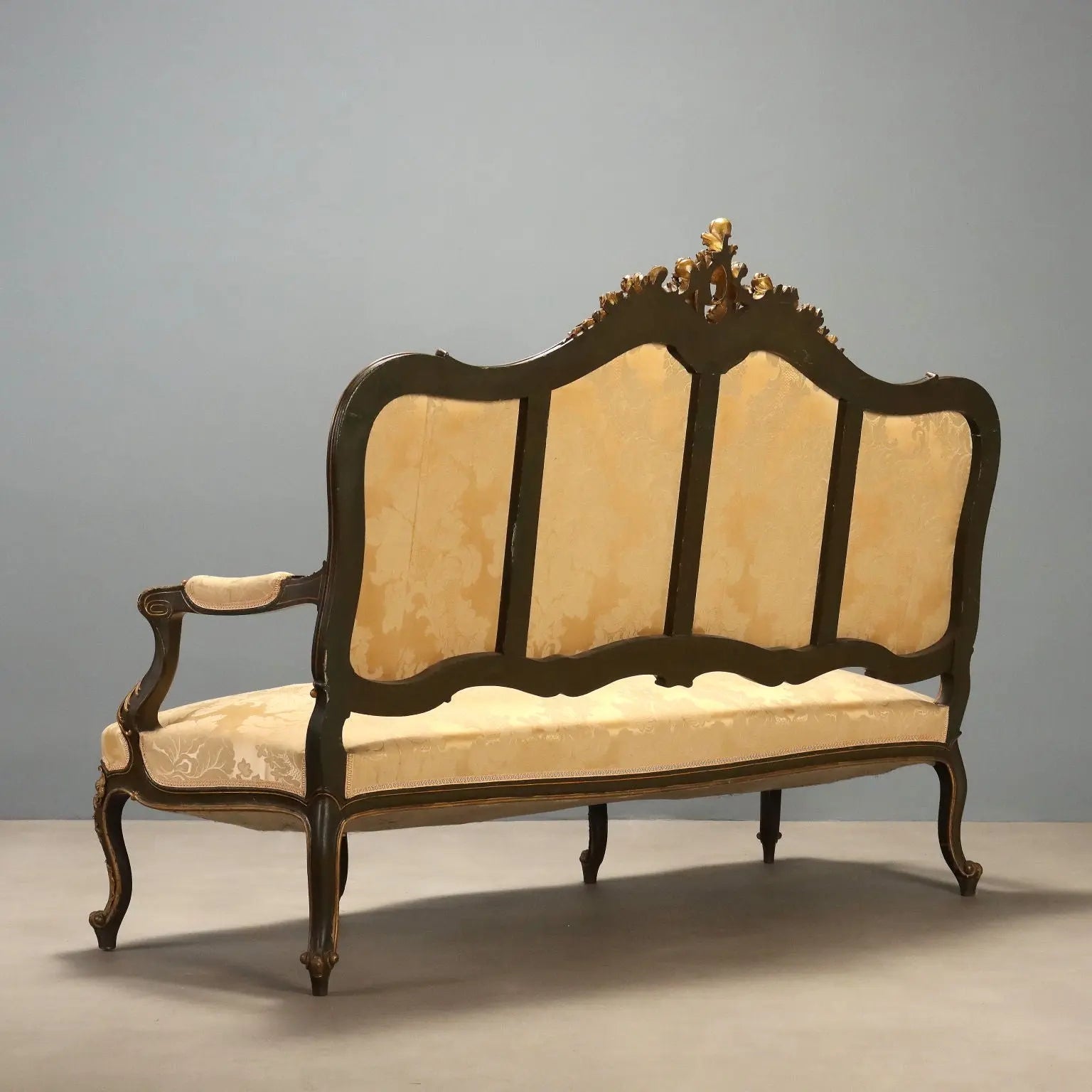 Antique Baroque Sofa Carved Wood Padding Italy XIX Century