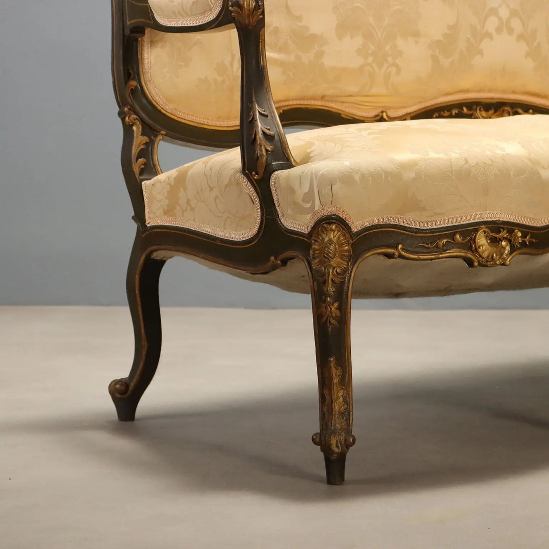 Antique Baroque Sofa Carved Wood Padding Italy XIX Century