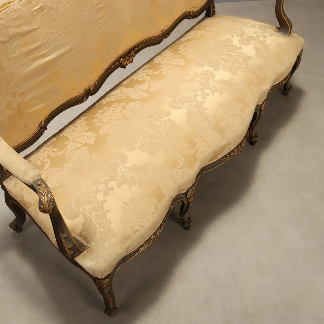 Antique Baroque Sofa Carved Wood Padding Italy XIX Century