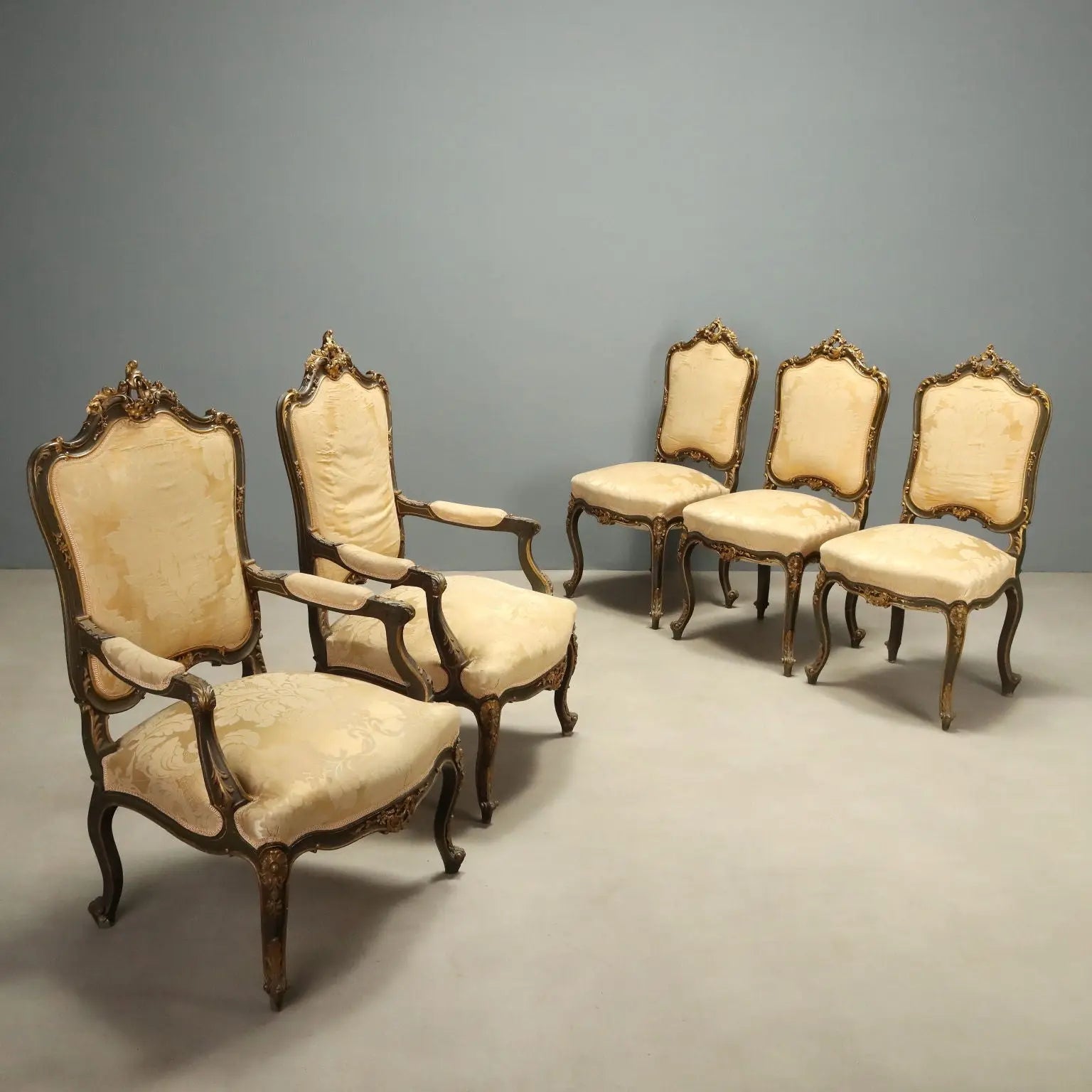 Barocchetto Chairs and Armchairs in Gilded Wood