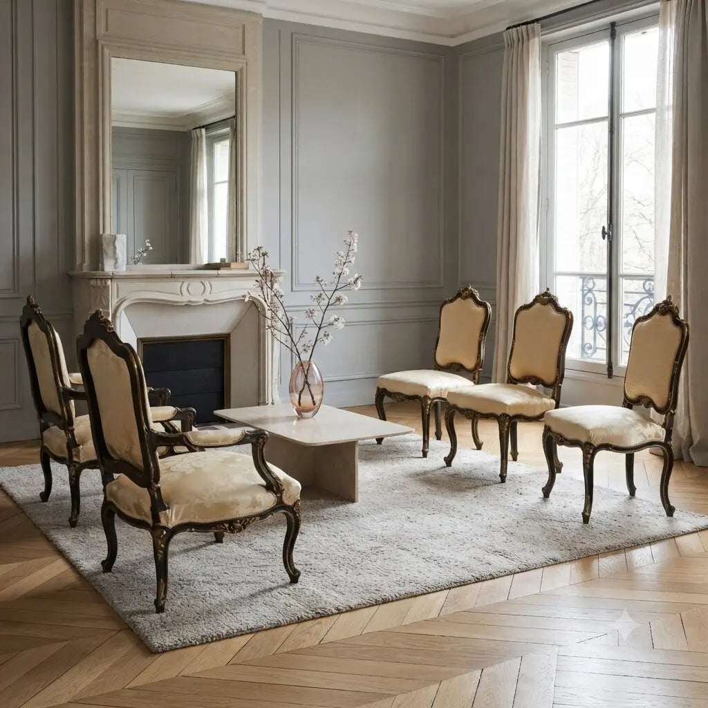 Barocchetto Chairs and Armchairs in Gilded Wood