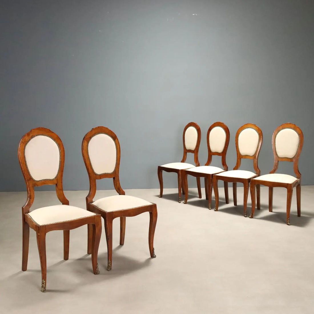 Antique Chairs Walnut Bois de Rose Bronze Italy XIX Century