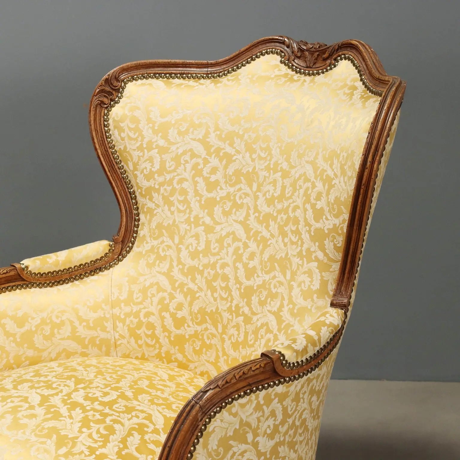 Antique Armchairs Walnut Fabric Curly Feet Italy XX Century