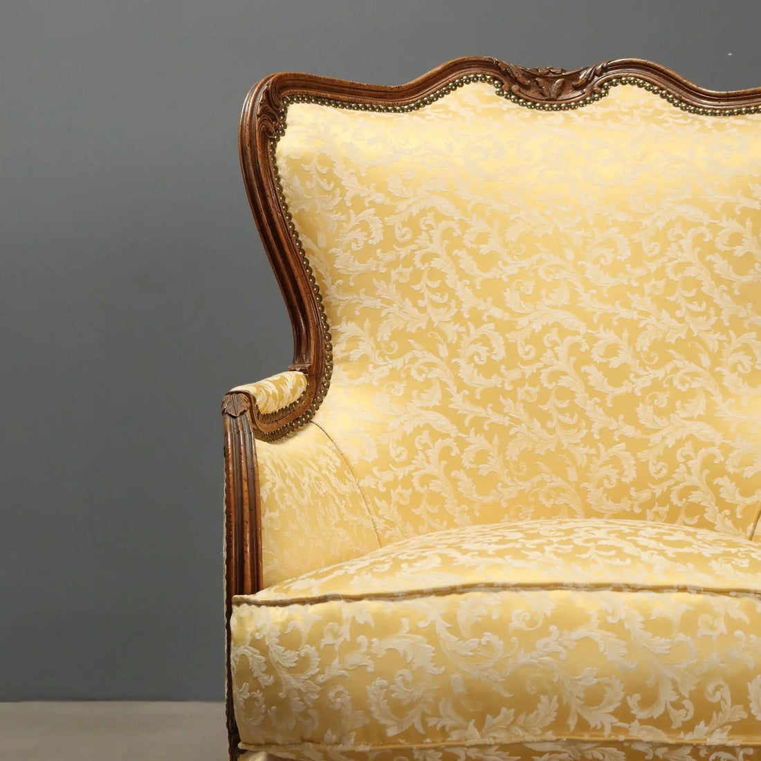 Antique Armchairs Walnut Fabric Curly Feet Italy XX Century