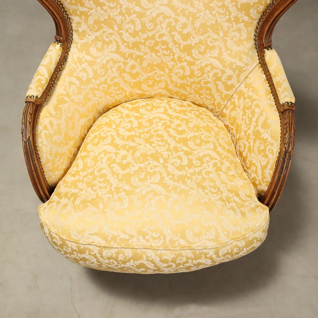 Antique Armchairs Walnut Fabric Curly Feet Italy XX Century