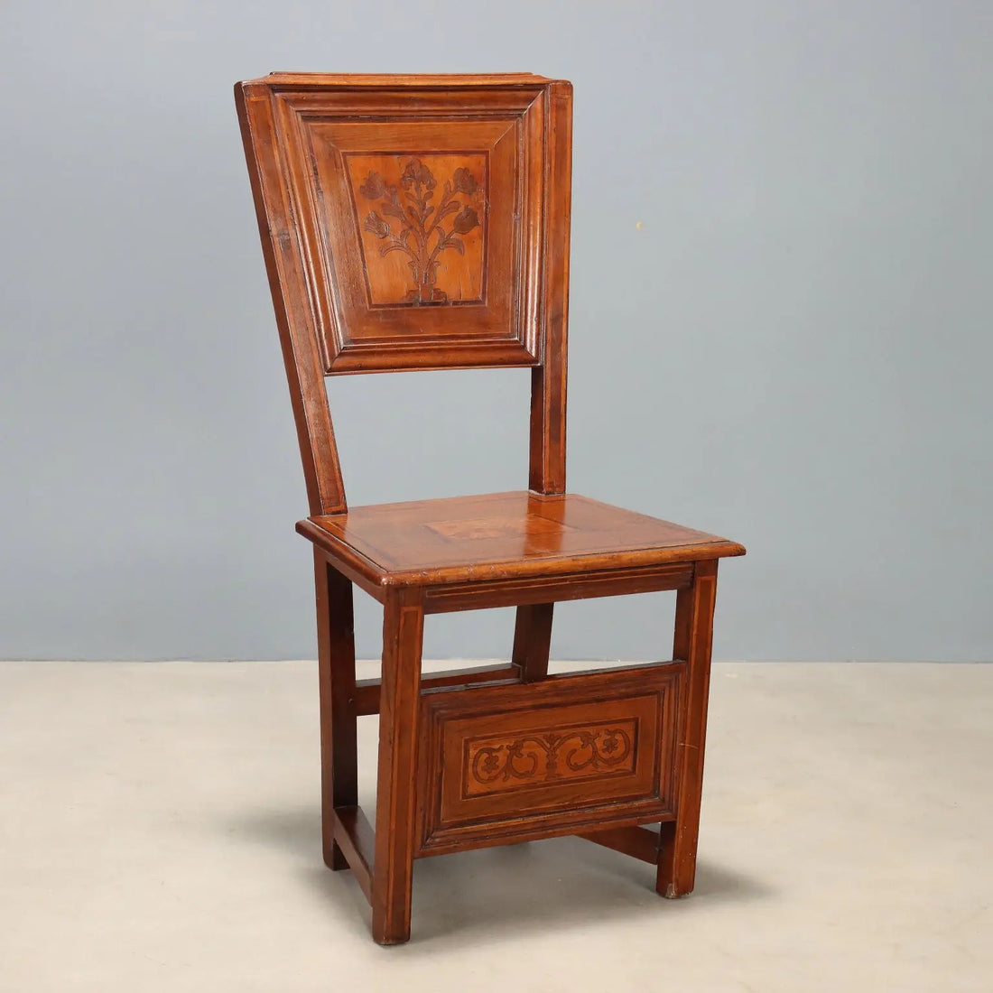 Baroque Walnut Chair with Floral Inlays