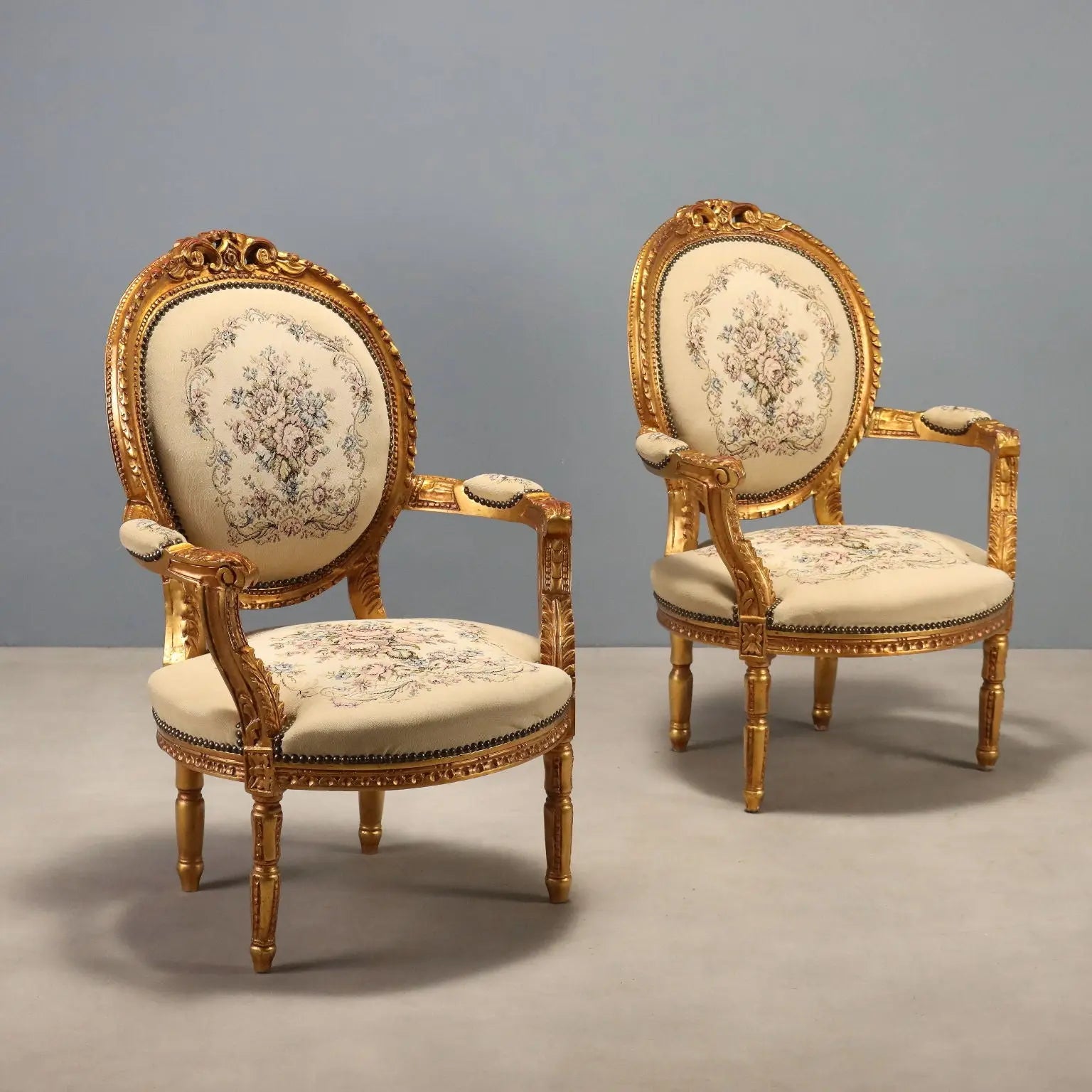 Pair of Gilt Neoclassical Armchairs, Italy 1900s