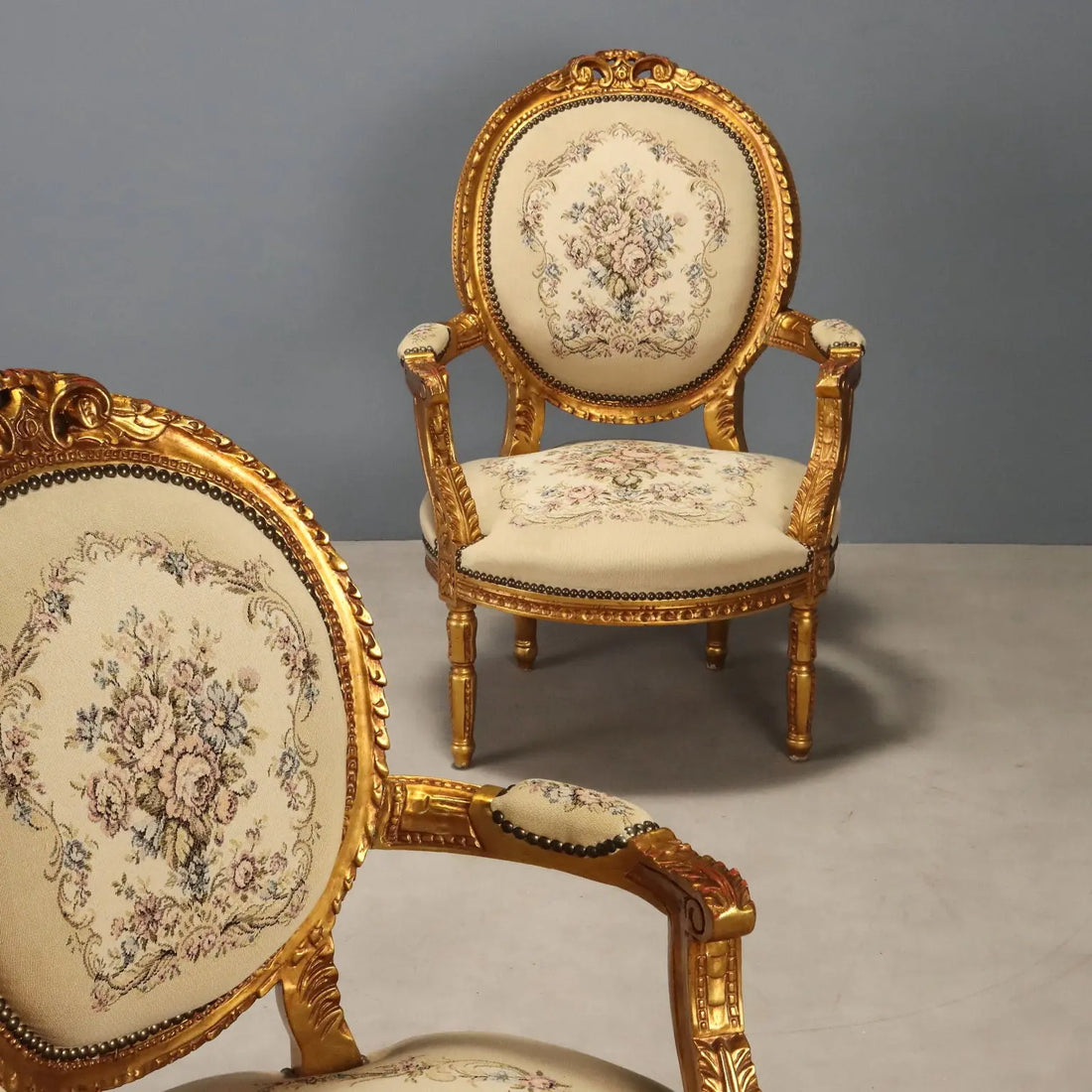Pair of Gilt Neoclassical Armchairs, Italy 1900s