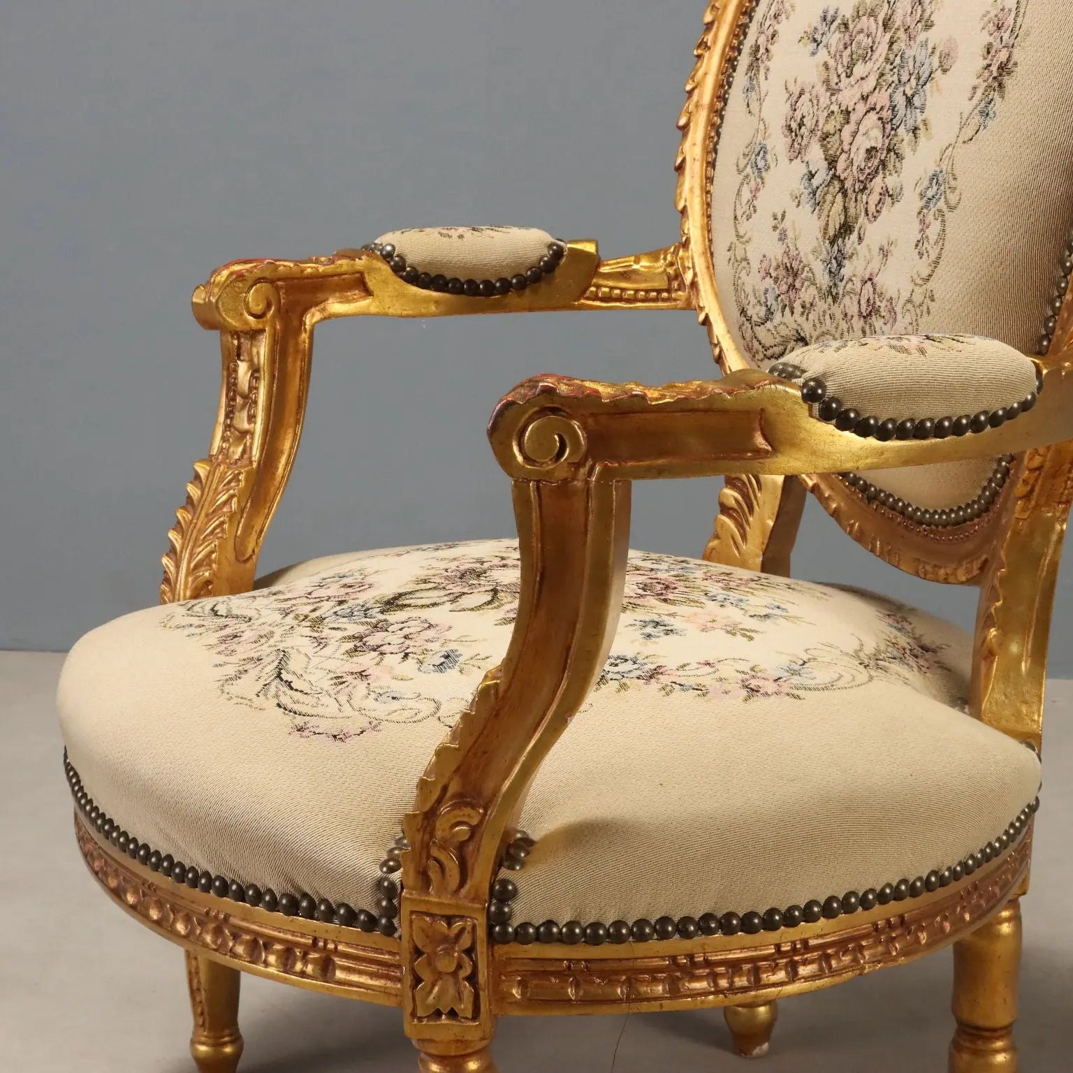 Pair of Gilt Neoclassical Armchairs, Italy 1900s