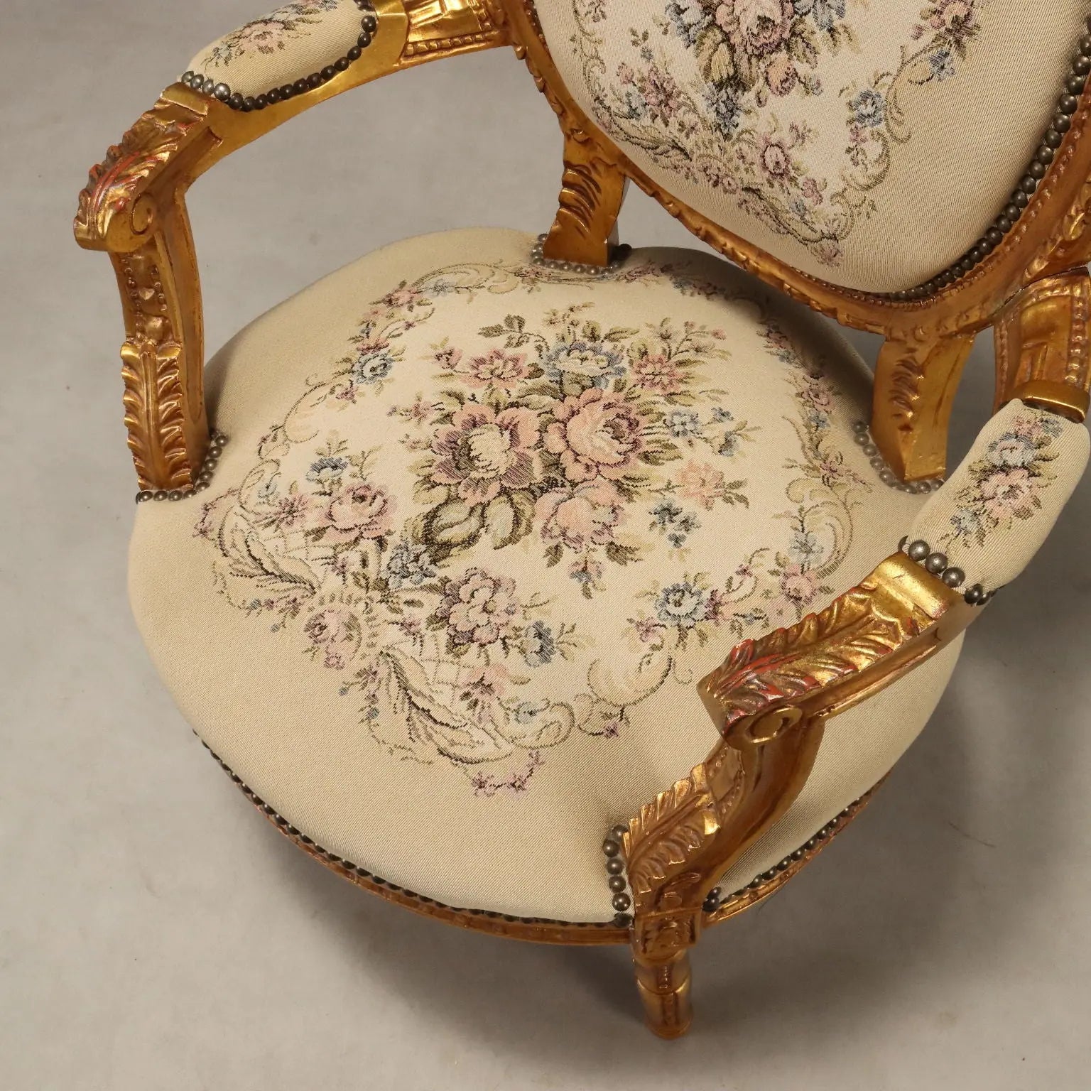 Pair of Gilt Neoclassical Armchairs, Italy 1900s
