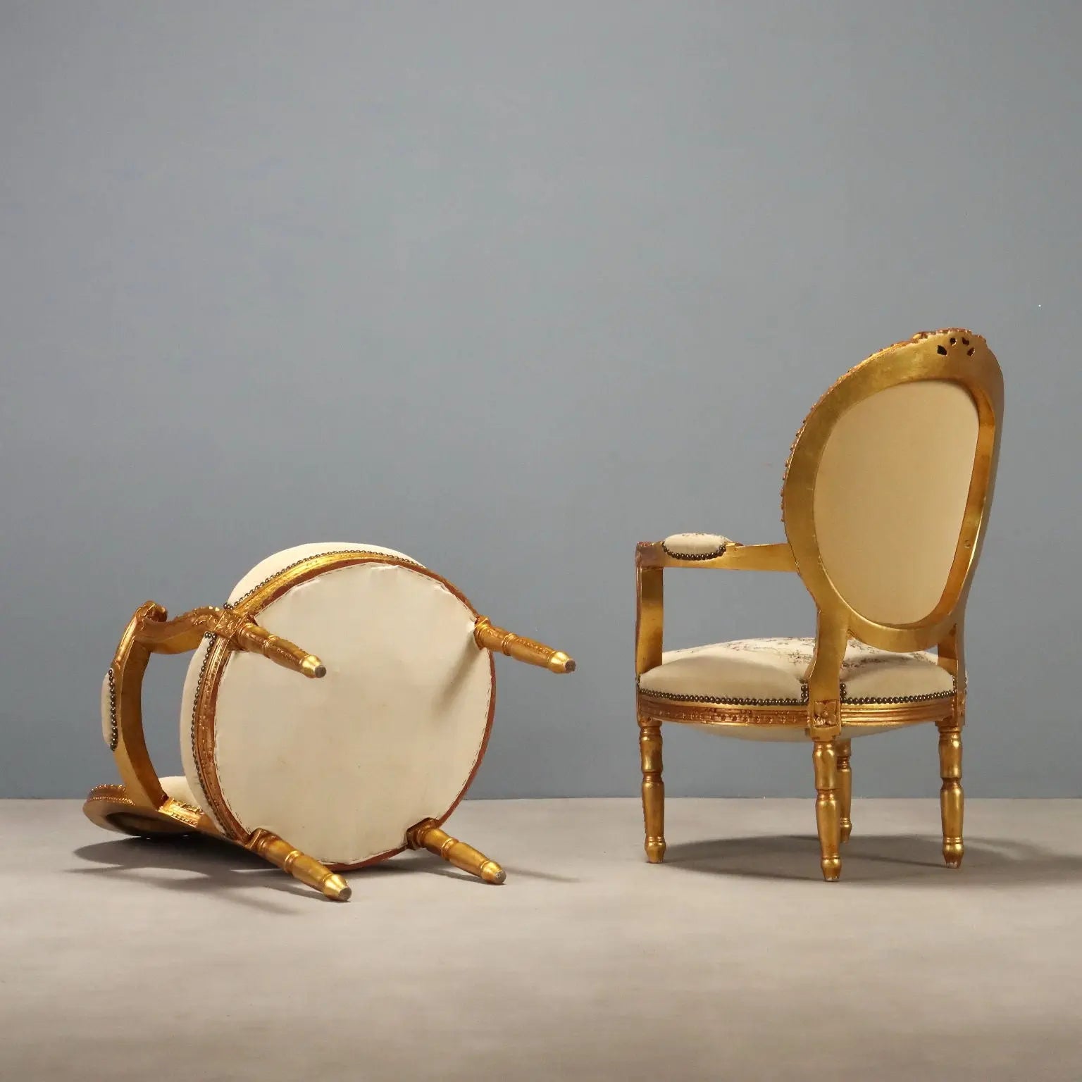 Pair of Gilt Neoclassical Armchairs, Italy 1900s