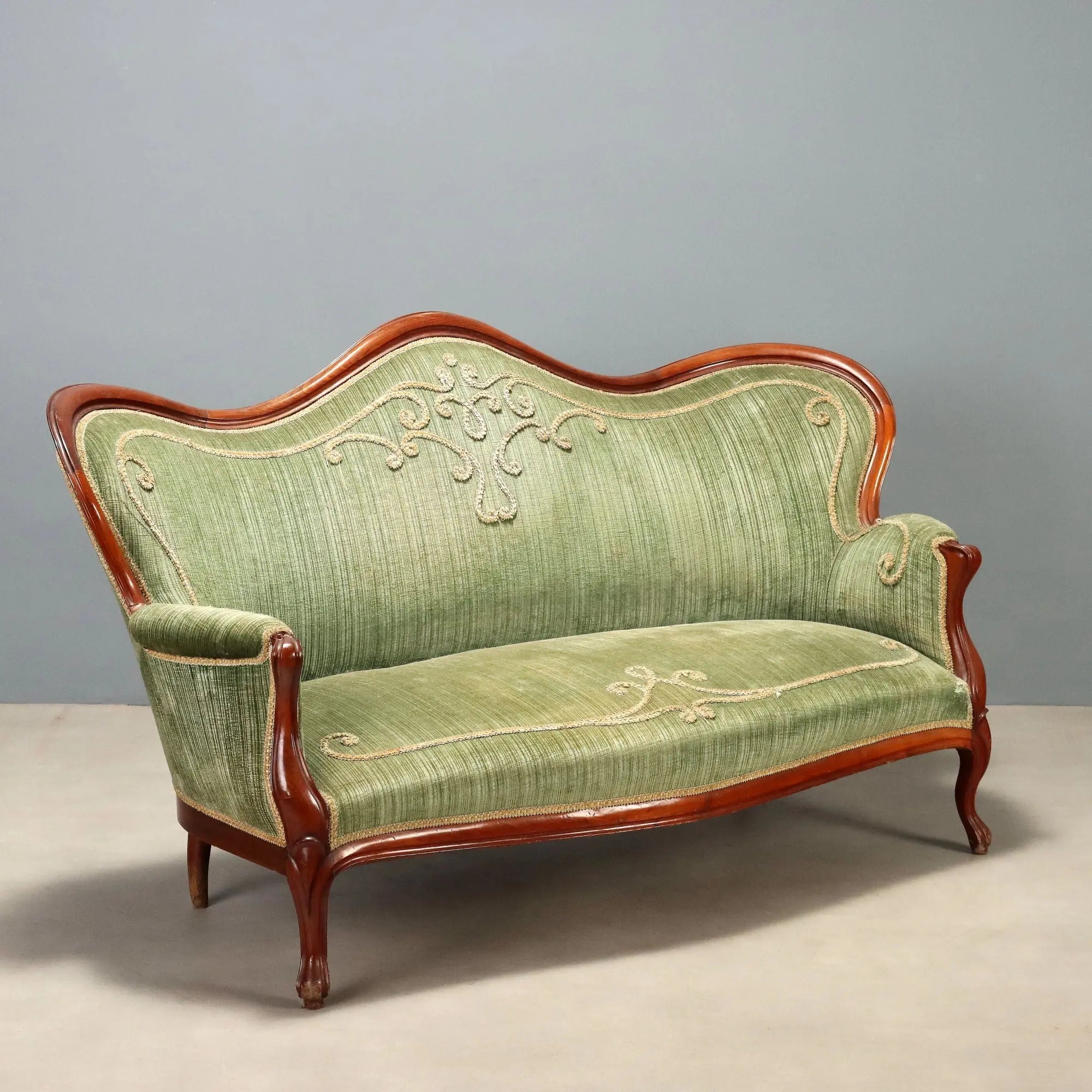Antique Sofa Louis Philippe Mahogany Velvet Italy XIX Century