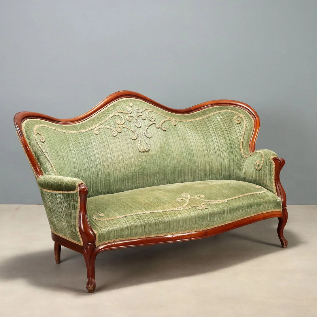Antique Sofa Louis Philippe Mahogany Velvet Italy XIX Century