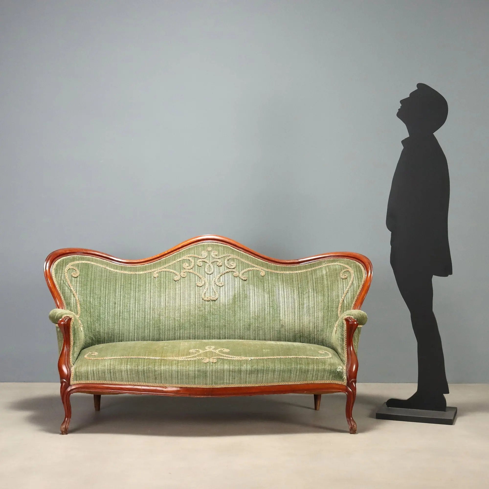 Antique Sofa Louis Philippe Mahogany Velvet Italy XIX Century