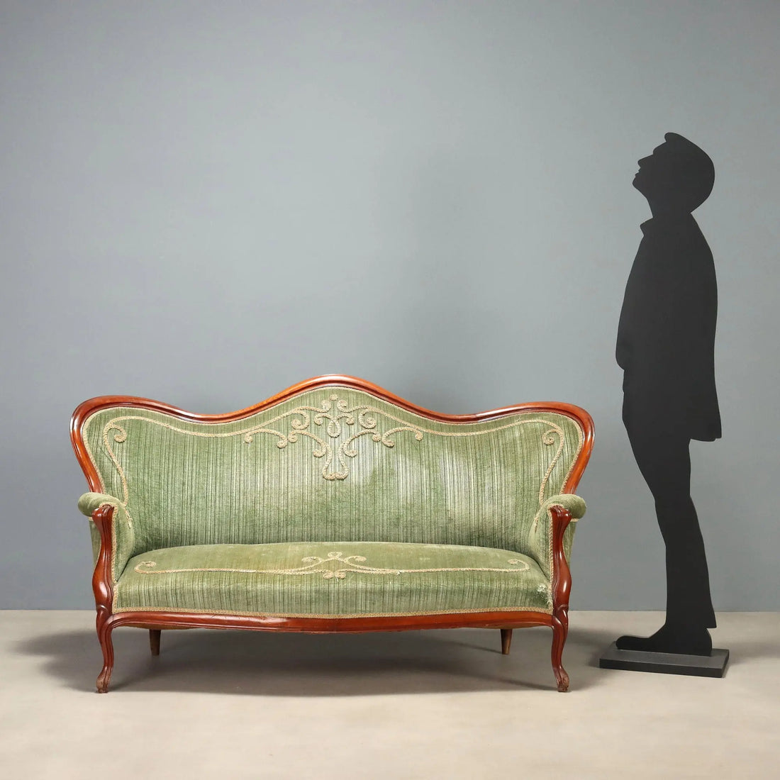 Antique Sofa Louis Philippe Mahogany Velvet Italy XIX Century
