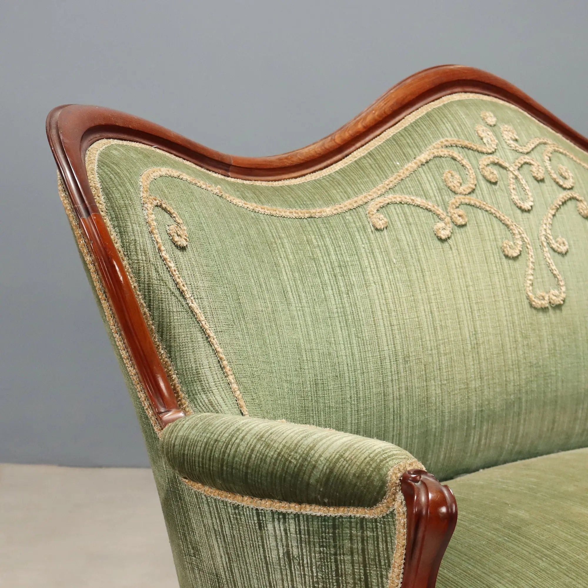 Antique Sofa Louis Philippe Mahogany Velvet Italy XIX Century
