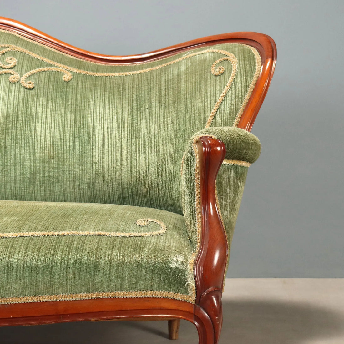 Antique Sofa Louis Philippe Mahogany Velvet Italy XIX Century