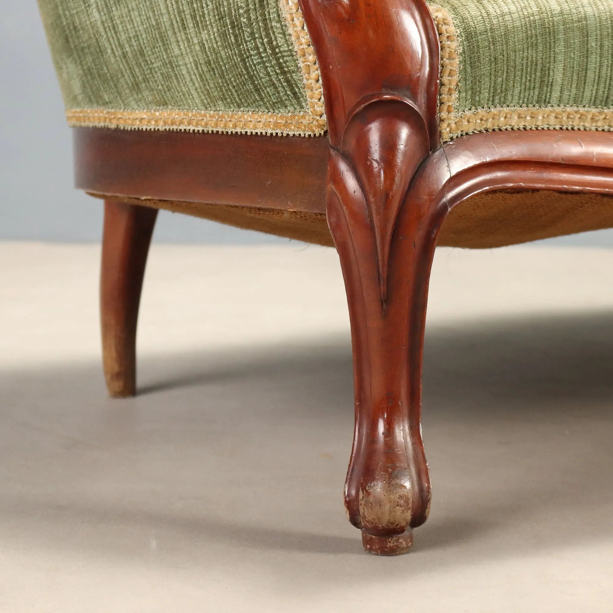 Antique Sofa Louis Philippe Mahogany Velvet Italy XIX Century