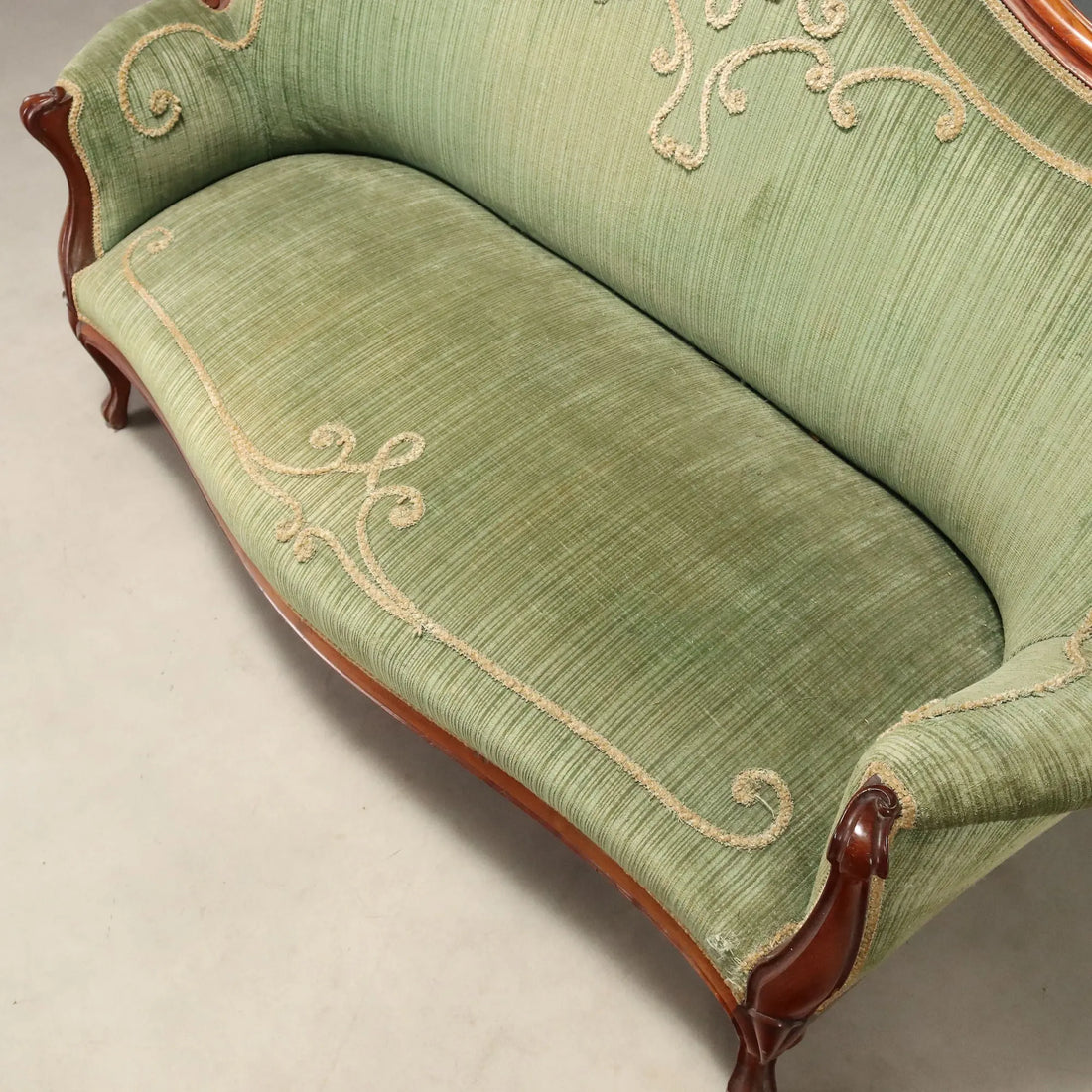Antique Sofa Louis Philippe Mahogany Velvet Italy XIX Century