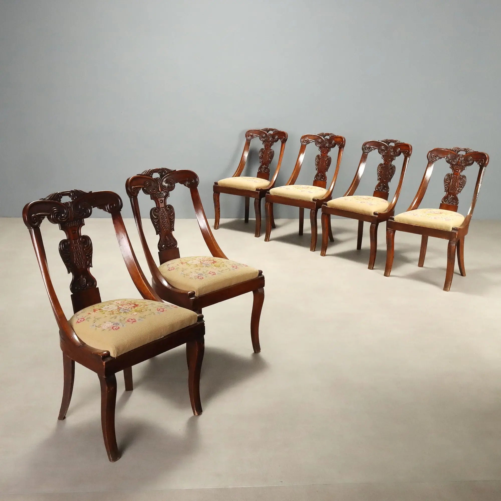 Antique Chairs Carved Walnut Italy XIX Century