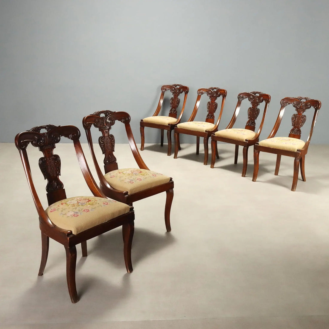 Antique Chairs Carved Walnut Italy XIX Century