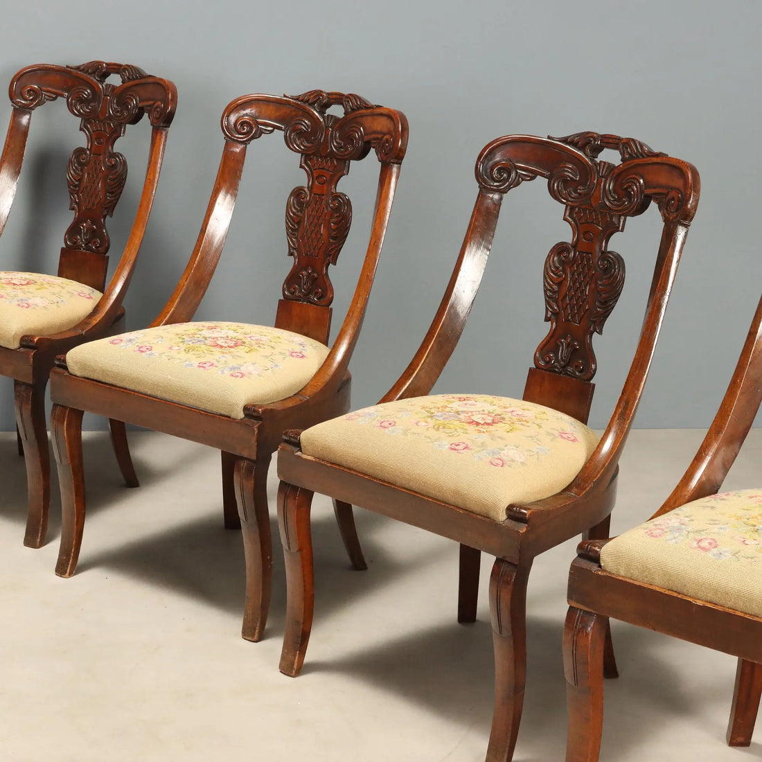 Antique Chairs Carved Walnut Italy XIX Century