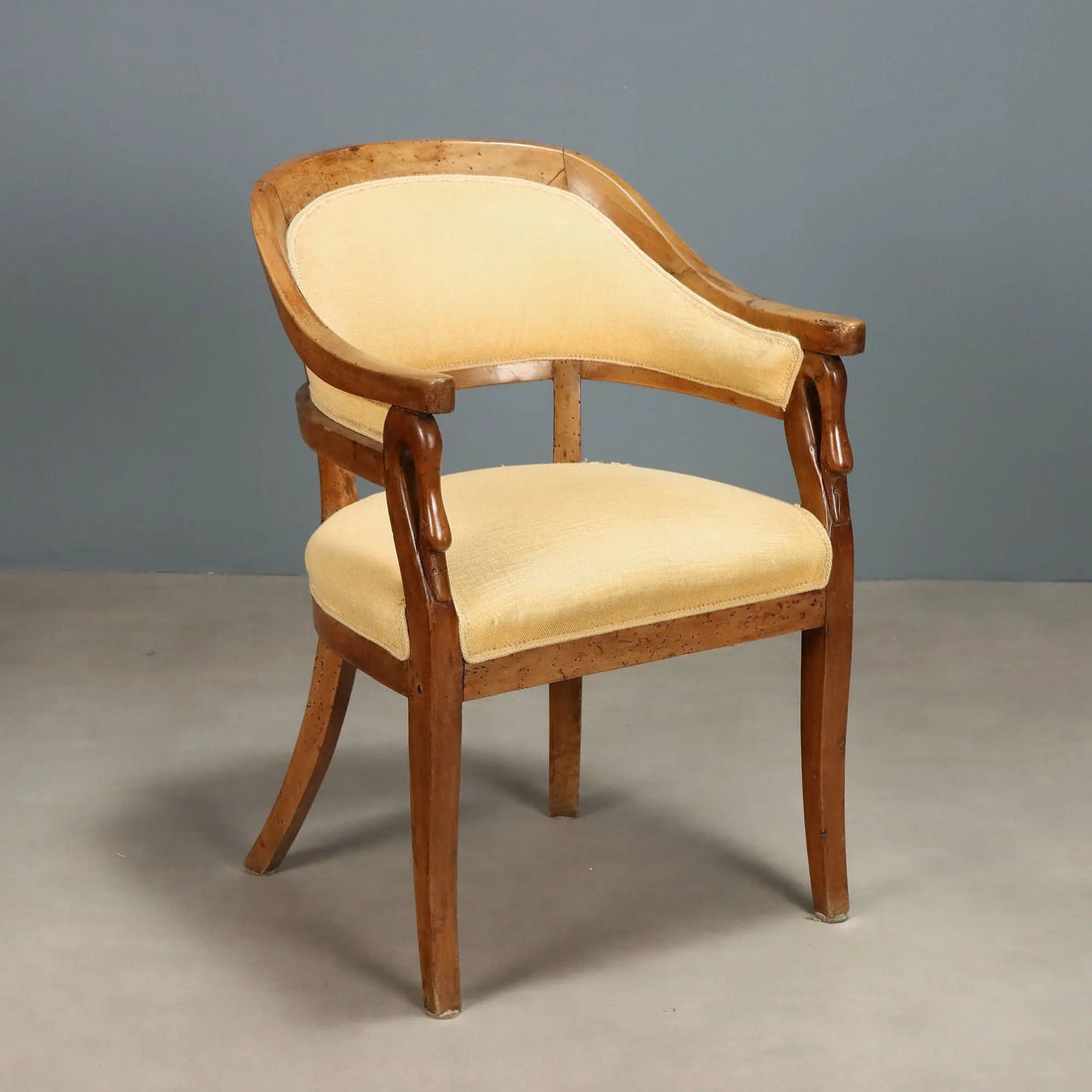 Antique Armchair Walnut Fabric Padded Seat Italy XIX Century